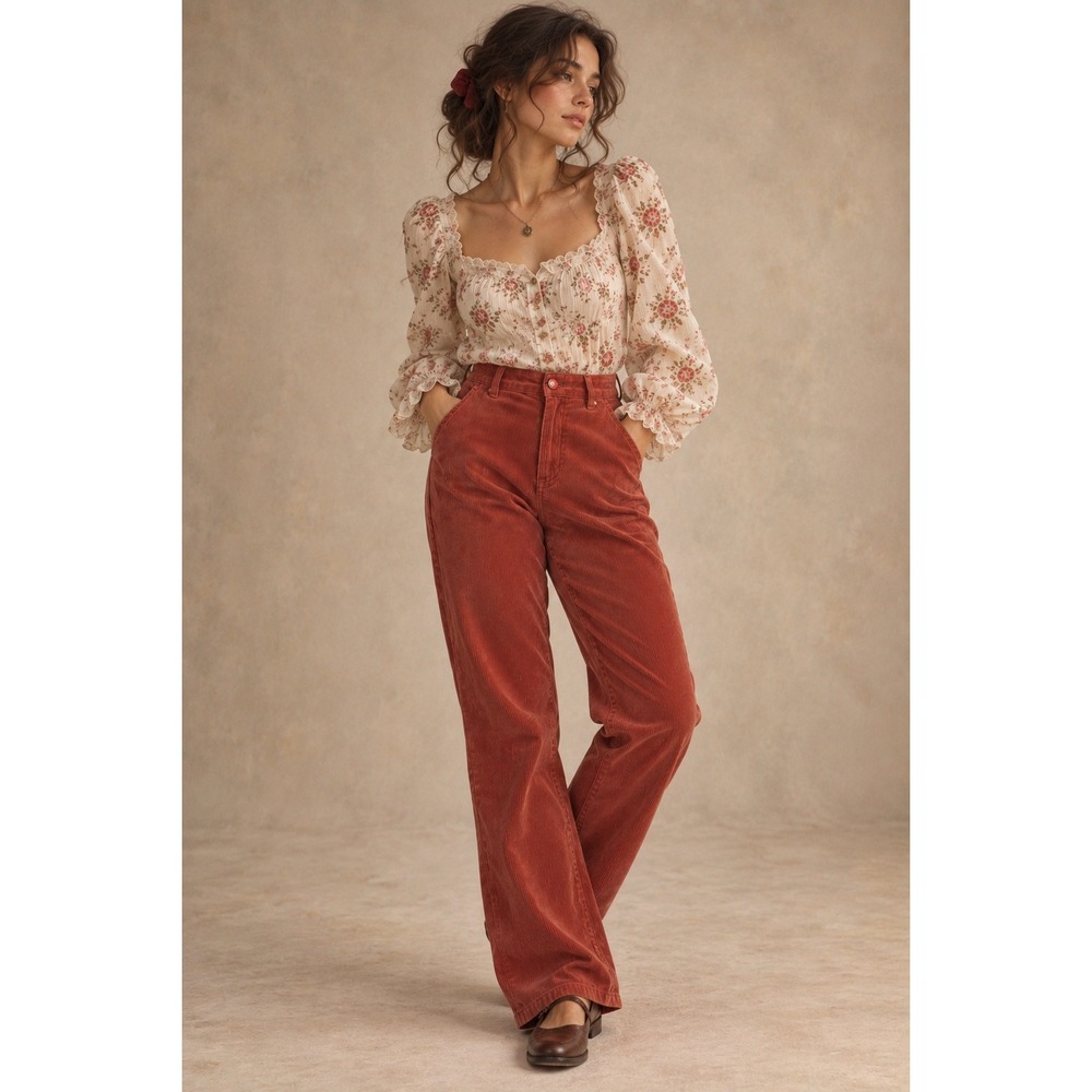 Vintage Erika Womens‎ Rust Corduroy Pants High Rise Size 14 Stretch Poetcore